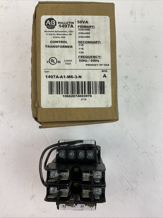 ALLEN BRADLEY 1497A-A1-M6-3-N CONTROL TRANSFORMER PRI 240x480 SEC 120 50VA
