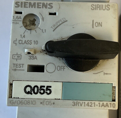 SIEMENS 3RV1421-1AA10 MANUAL MOTOR STARTER CLASS 10 33A 1.1-1.6A ***LOTOF2***