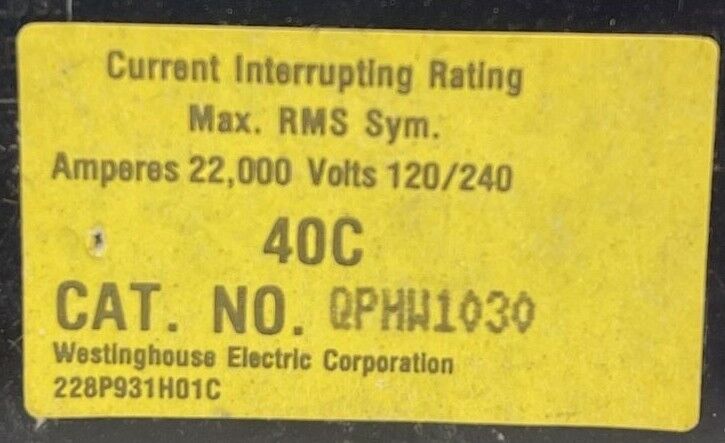 CUTLER HAMMER / WESTINGHOUSE QPHW1030 CIRCUIT BREAKER 30AMP 1POLE 120/240VAC