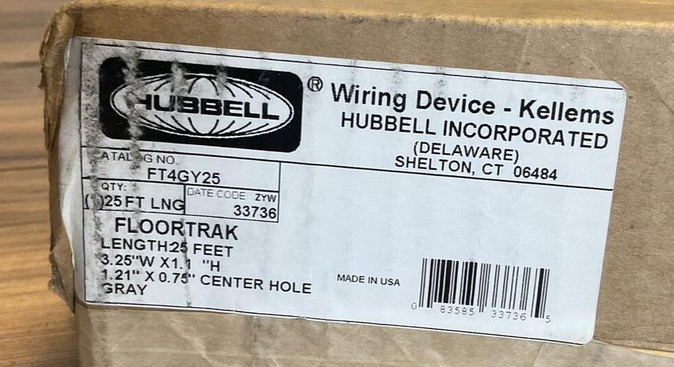 HUBBELL FT4GY25 FLOORTRAK 25 FEET 3.25"W X 1.2"H 1.21" X 0.75" CENTER HOLE GRAY