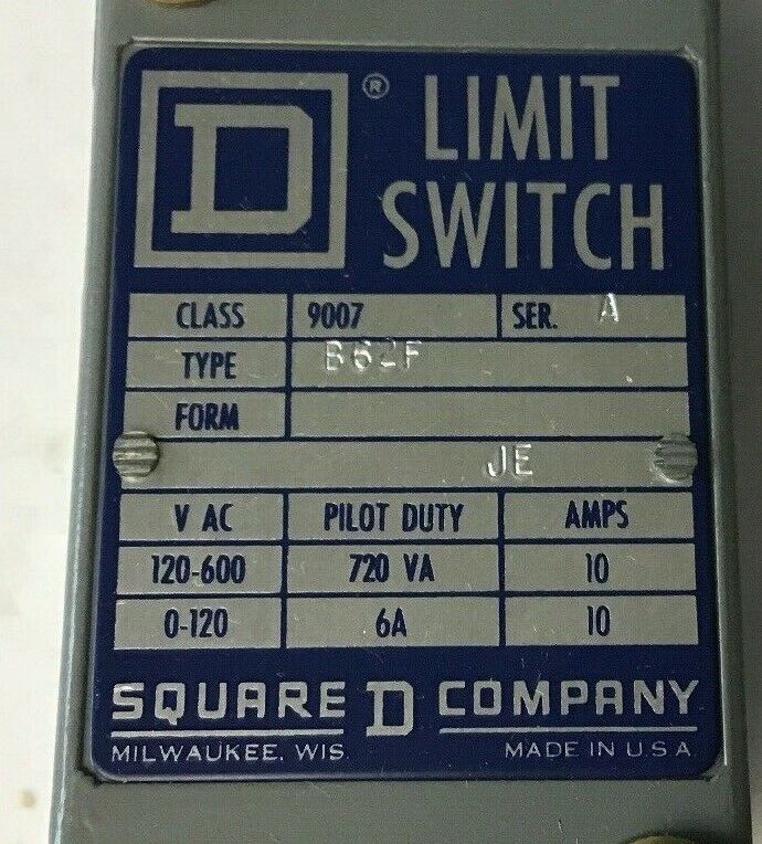 SQUARE D 9007 B62F TURRET HEAD LIMIT SWITCH SER. A