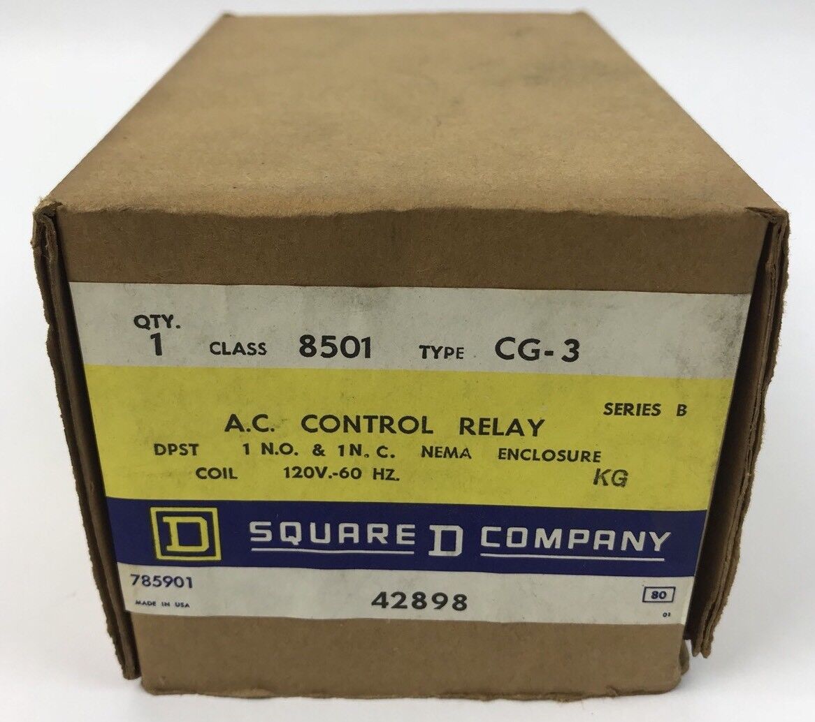 SQUARE D 8501 CG-3 A.C. CONTROL RELAY, SERIES B, 120V 60 HZ *NEW* *ORIGINAL BOX*