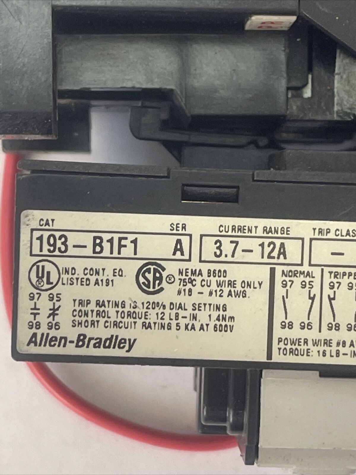 ALLEN BRADLEY STARTER 100-A24ND3 SER C CONTACTOR 24A 600VAC 20HP COIL 120V 60HZ