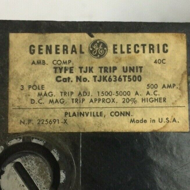 GE TJK636T500 TRIP UNIT 500AMP 3POLE MAG TRIP ADJ 1500-5000A