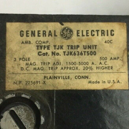 GE TJK636T500 TRIP UNIT 500AMP 3POLE MAG TRIP ADJ 1500-5000A