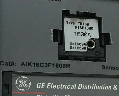 GENERAL ELECTRIC AIK16C3F1605R TRIP UNIT W/TR16B1600 1600A MICROVERSATRIP