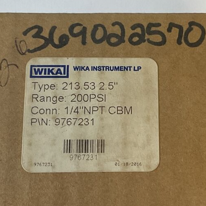 WIKA 213.53 GAUGE 2.5" 1/4NPT 200PSI CBM