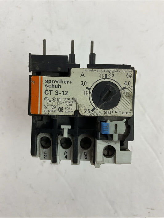 SPRECHER + SCHUH CT 3-12 OVERLOAD RELAY 600VAC 2.5-4.0A