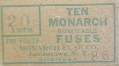 BOX of 10 / MONARCH RENEW 20 RENEWABLE FUSE / 20A / 250V / NEW SURPLUS