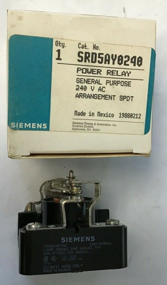 SIEMENS SRD5AY0240 POWER RELAY 240VAC GENERAL PURPOSE 50/60HZ