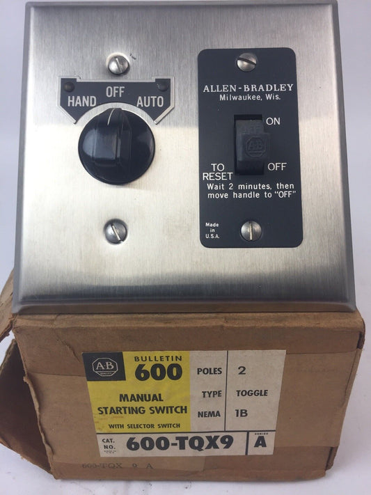 ALLEN BRADLEY 600-TQX9 MANUAL STARTING SWITCH WITH SELECTOR SWITCH 2 POLE