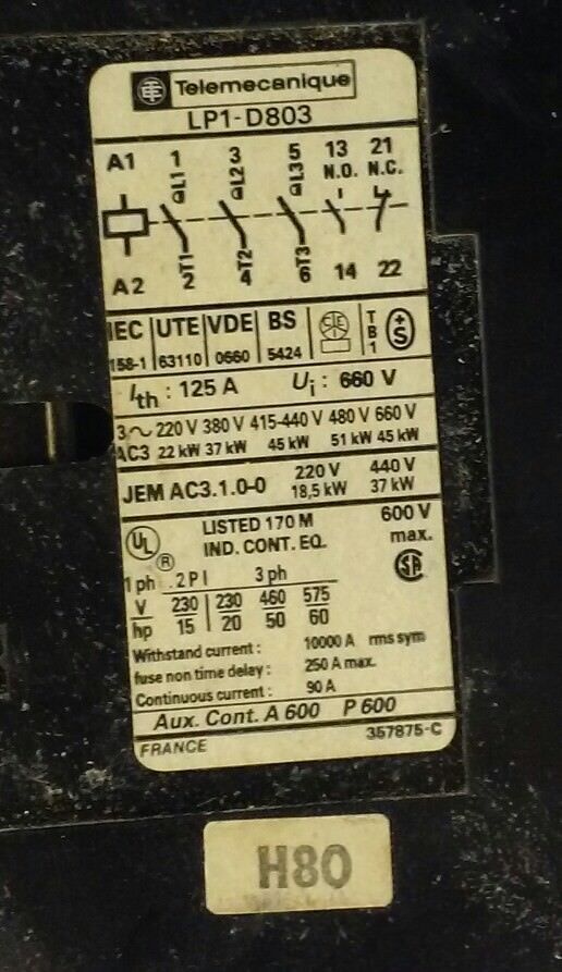 LP1-D803 Telemecanique Contactor 220V DC Coil LP1D803