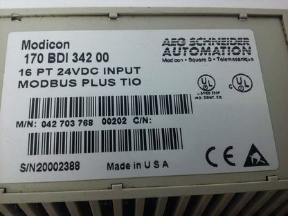 AEG SCHNEIDER AUTOMOTION, 170BDI34200, MODICON MODBUS PLUS TIO , 16PT,24VDC,USED