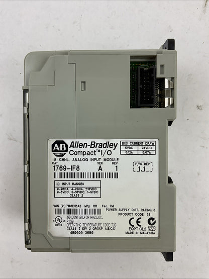 ALLEN BRADLEY 1769-IF8 SER A REV 1 F/W REV 1.1 COMPACT I/O 8 CHNL ANALOG INPUT