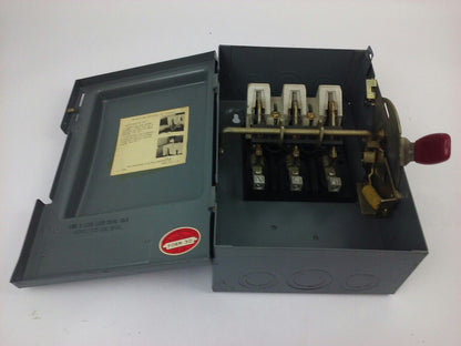 WESTINGHOUSE HU361, H.D. SAFETY SWITCH, 30A, 600V, 3P NON FUSIBLE, INDOOR, NEW