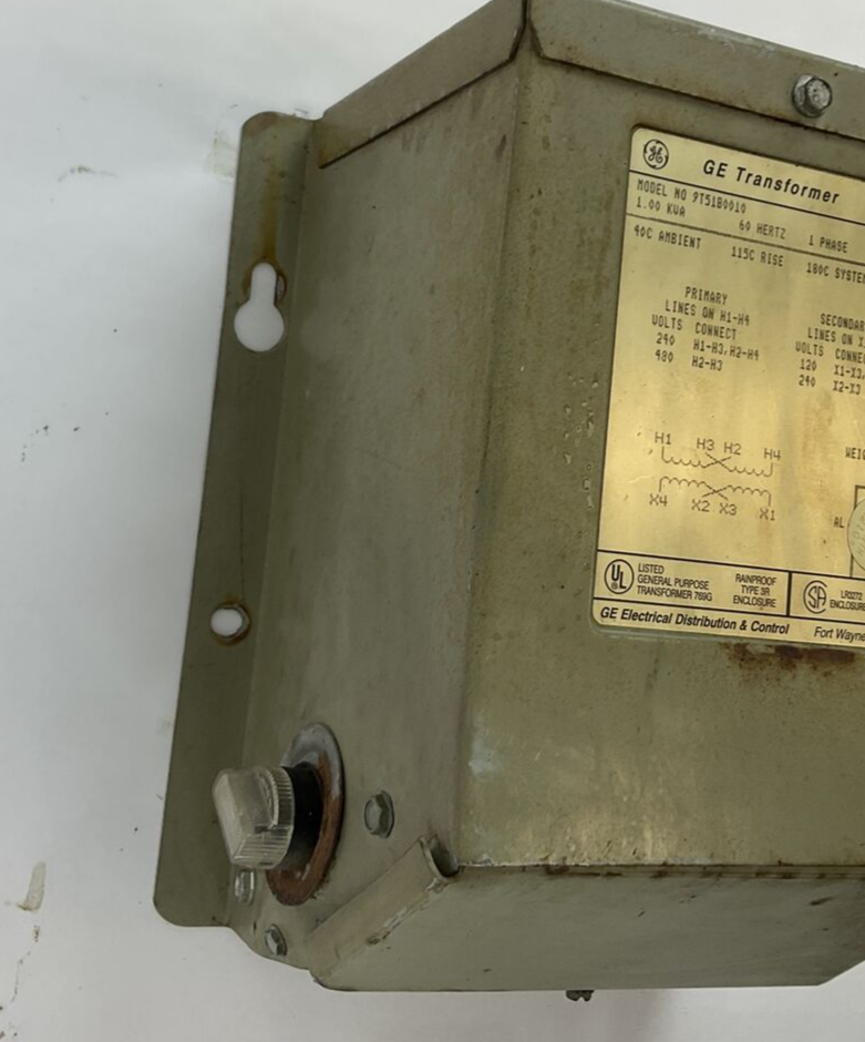 GENERAL ELECTRIC 9T51B0010 TRANSFORMER 1KVA 1PH 480VAC 60HZ OUTDOOR