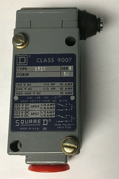 SQUARE D CLASS 9007 B62G  SER.B HEAVY DUTY LIMIT SWITCH