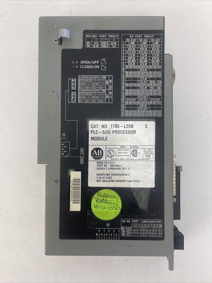 ALLEN BRADLEY 1785-L20B PLC 5/20 PROCESSOR MODULE SER C FIRMWARE REV G 2.5A@5VDC