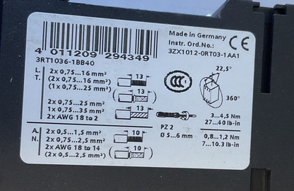 SIEMENS 3RT1036-1BB40 CONTACTOR 24VDC W/3RH1921-1HA22 CONTACT BLOCK