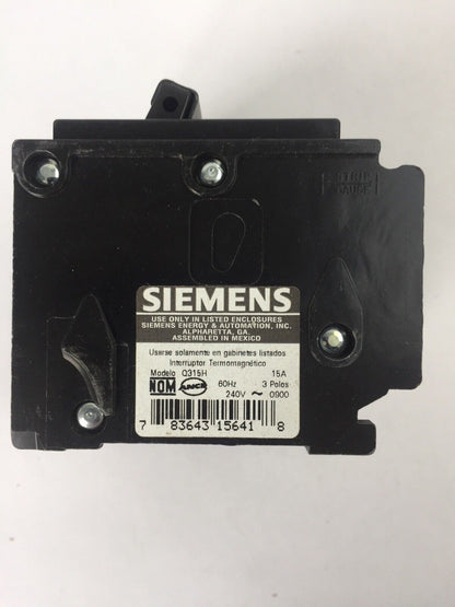 SIEMENS Q315H CIRCUIT BREAKER 15A 3POLE 240VAC