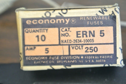 BOX of 10 / ECONOMY ERN5 RENEWABLE FUSE / 5A / 250V / NEW SURPLUS / ERN 5