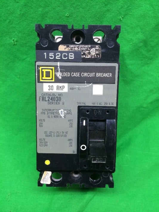 SQUARE D FAL24030 SERIES 2, 2 POLE, 30AMP, 480V CIRCUIT BREAKER, FAL-24030, USED