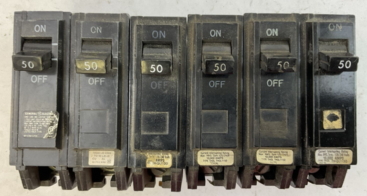 GE THQL1150 50AMP 120/240VAC 1POLE CIRCUIT BREAKER (LOT OF 6)