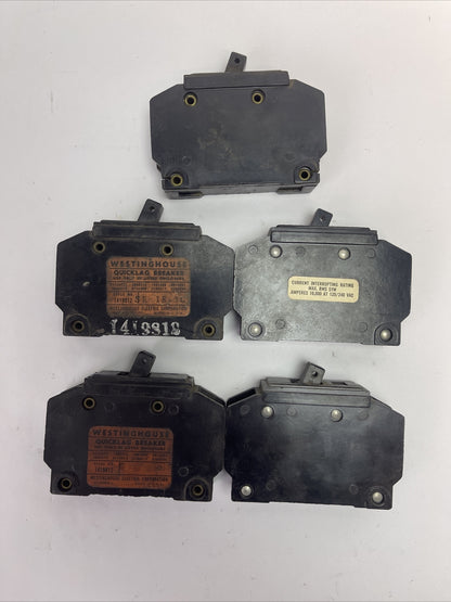 CUTLER HAMMER / WESTINGHOUSE QCL1015 CIRCUIT BREAKER 15A 1P 120/240VAC(LOT OF 5)