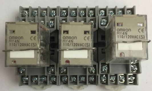 OMRON MY4N RELAY 110/120VAC PYF14A-C SOCKET SCREW TERMINAL 300V 10A (LOT OF 3)