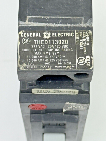 GE - THED113020 - MOLDED CASE CIRCUIT BREAKER - 1 POLE/277VAC/20A