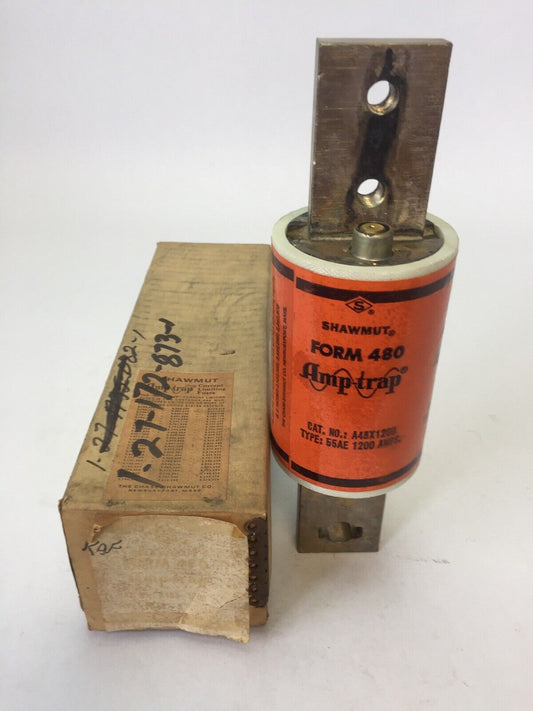 SHAWMUT AMPTRAP A4BX1200 CURRENT LIMITING FUSE 1200AMP 600VAC TYPE 55AE FORM 480