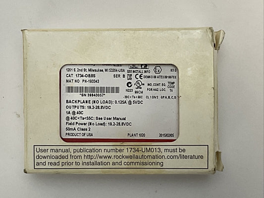 ALLEN BRADLEY 1734-OB8S SER B SAFETY OUTPUT MODULE OUTPUT 19.2-28.8VDC 1A @ 40C