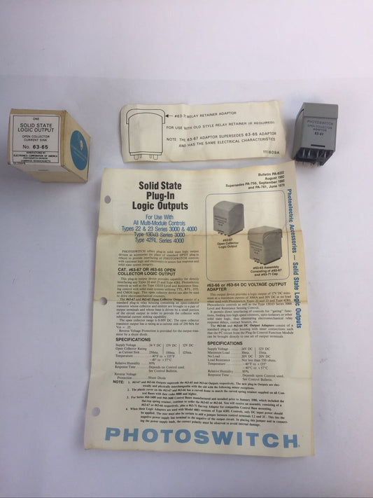 PHOTOSWITCH 63-65 SOLID STATE LOGIC OUTPUT OPEN COLLECTOR CURRENT SINK
