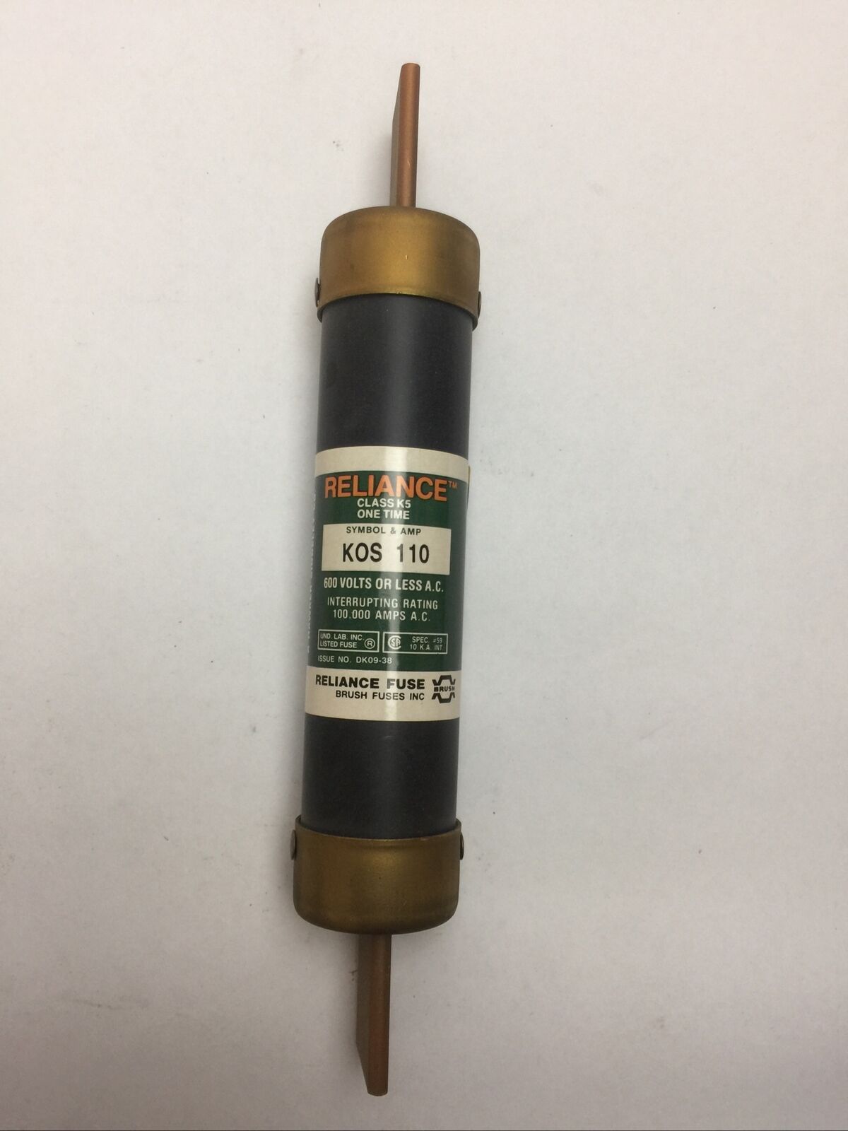 RELIANCE KOS110 CLASS K5 ONE TIME FUSE 110AMP 600VAC