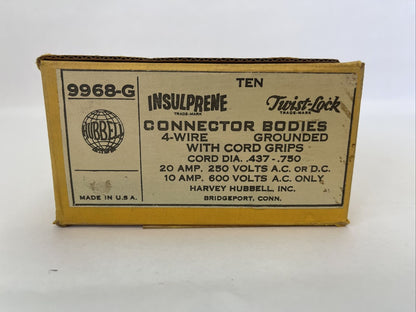 HUBBELL 9968-G CONNECTOR BODIES 4WIRE GROUNDED W/ CORD GRIP 600VAC (BOX OF 10)