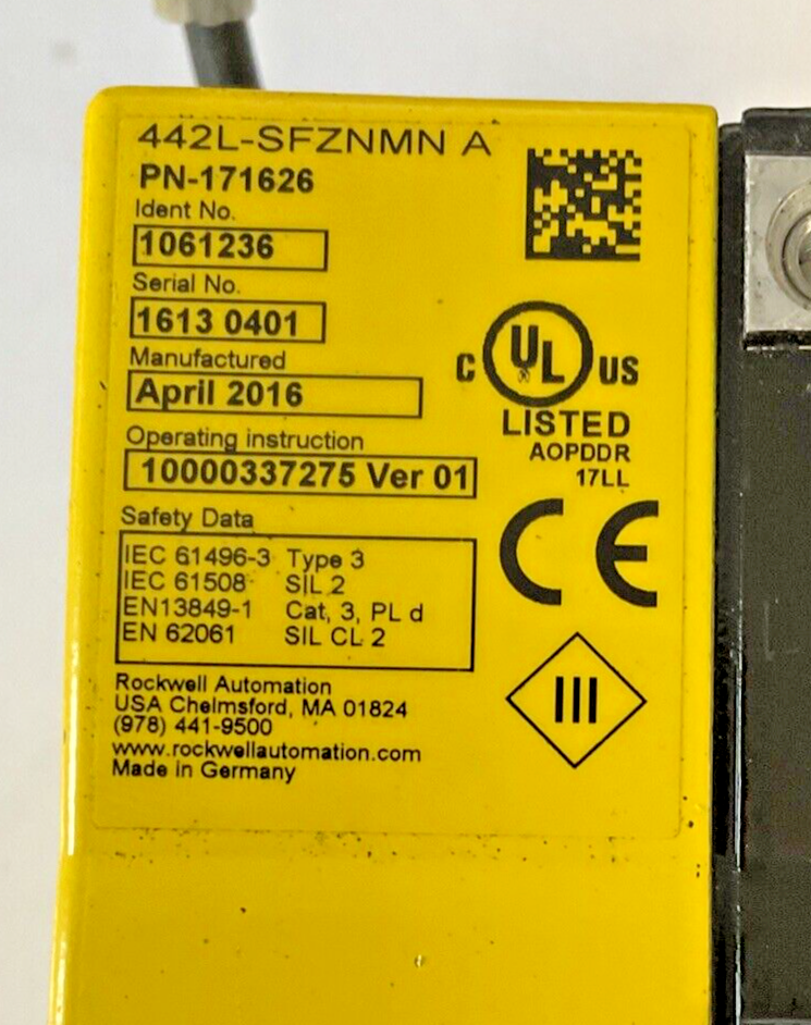 ALLEN BRADLEY 442L-SFZNMN GUARDMASTER SAFE ZONE MINI SAFETY LASER SCANNER