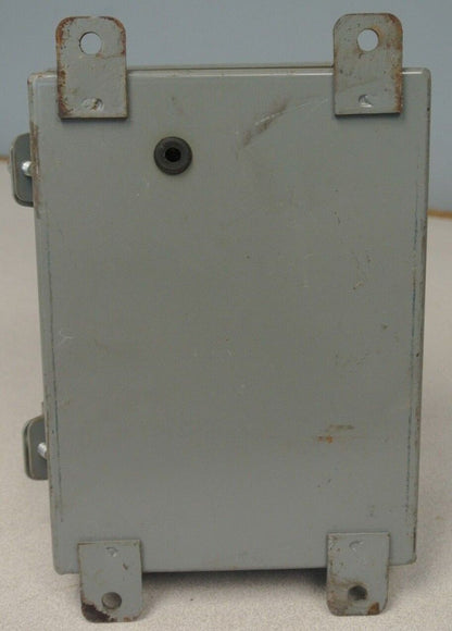 HINGED STEEL CONTROL BOX / ENCLOSURE / Approx. 8" x 6" x 3" / USED