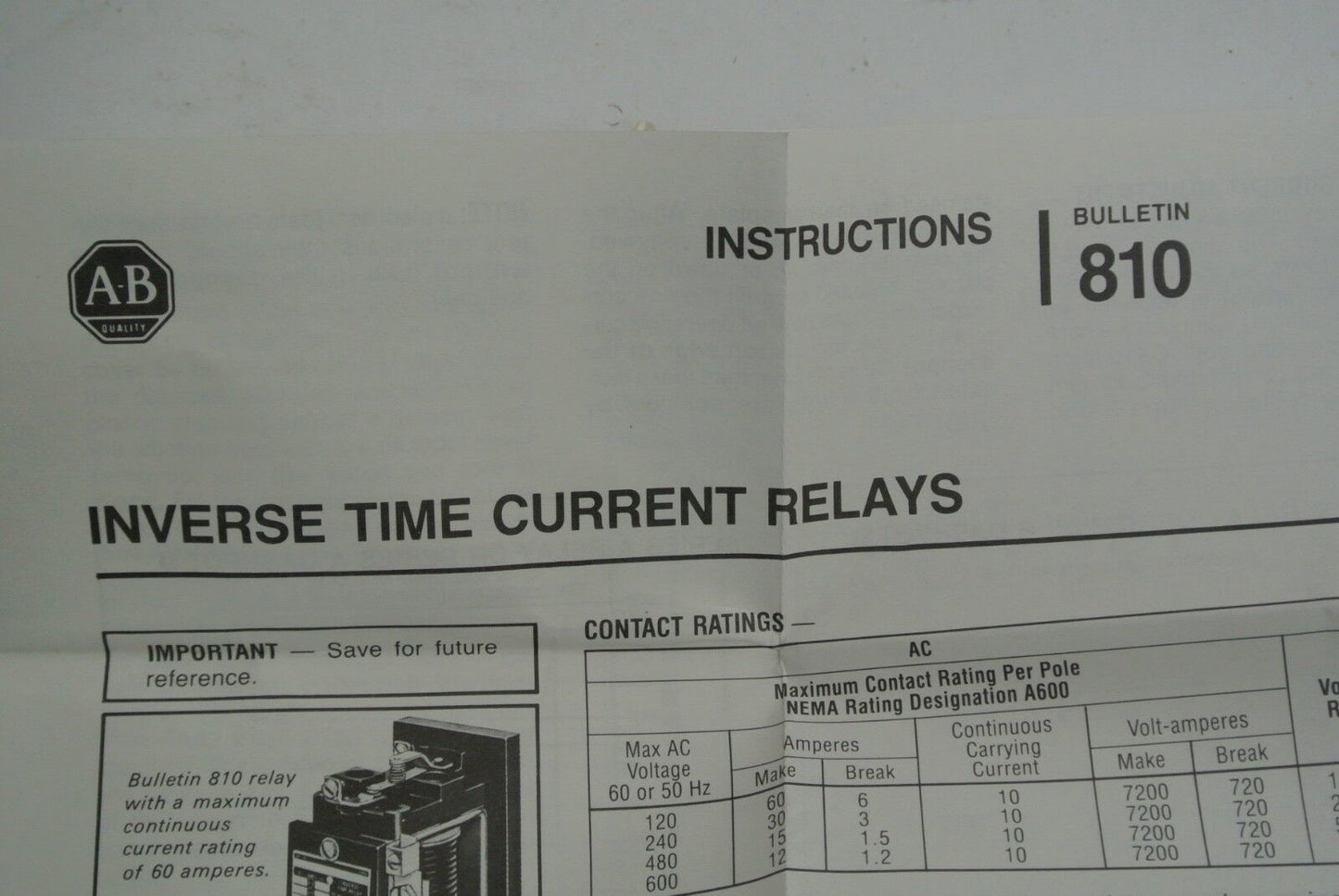 ALLEN-BRADLEY 810-A27BZ - INVERSE TIME CURRENT RELAY - 600V, 320A - NEW SURPLUS