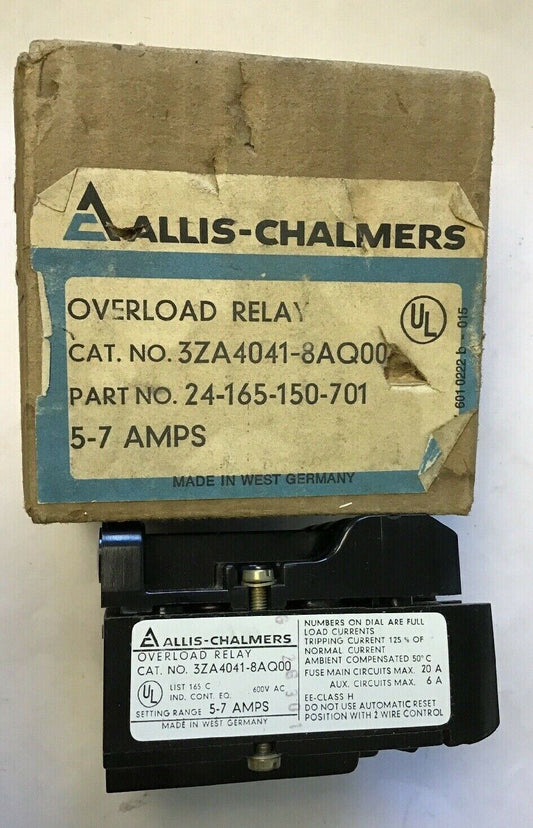 SIEMENS/ALLIS-CHALMERS 3ZA4041-8AQ00 OVERLOAD RELAY 600VAC 5-7AMP