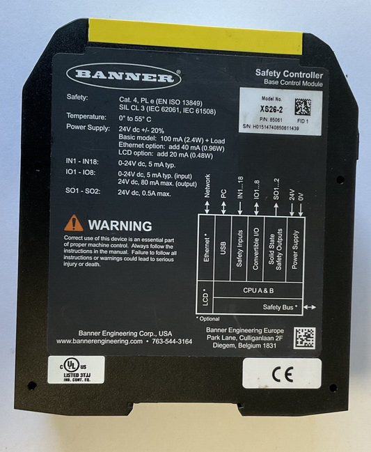 BANNER XS26-2 SAFETY CONTROLLER 24VDC  BASE CONTROL MODULE