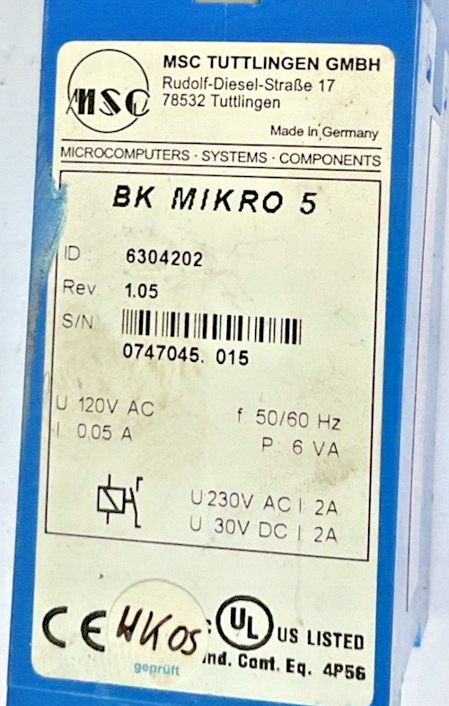 MSC BK MIKRO 5 TOOL MONITOR SCANNING SYSTEM REV1.05 120VAC 50/60HZ** LOTOF3**