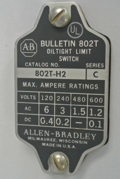 ALLEN-BRADLEY 802T-H2 / OILTIGHT LIMIT SWITCH / SPRING RETURN / NEW SURPLUS