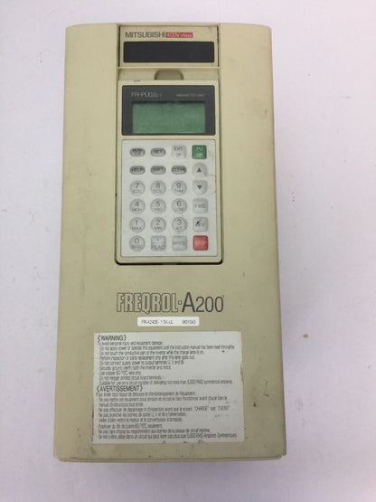 Mitsubishi FREQROL-A200 FR-A240E-1.5K-UL INVERTER INPUT 6.9A 3PH 380-460VAC