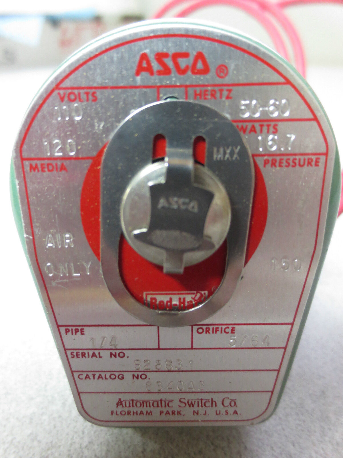 ASCO 8340A3 RED-HAT VALVE 110/120V 1/4" PIPE 5/64 ORIFICE 150psi AIR NEW SURPLUS