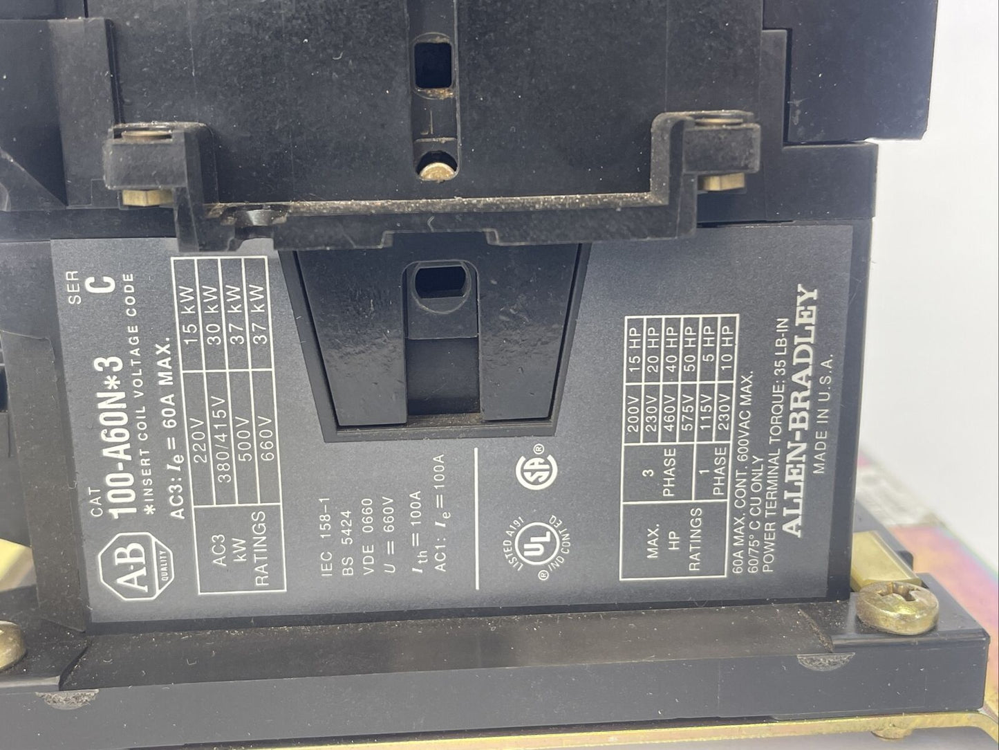 ALLEN BRADLEY 104-A60ND3 REVERSING CONTACTOR SER C 60AMP 600VAC 3PHASE 50HP