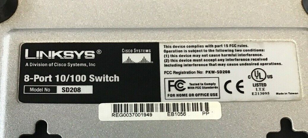 CISCO LINKSYS SD208 8-PORT 10/100 SWITCH (POWER INPUT PLUG NOT INCLUDED)