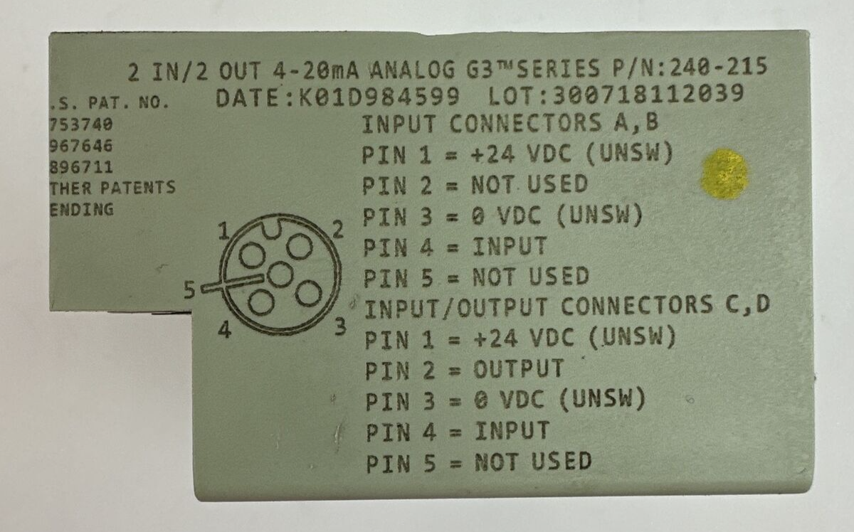 NUMATICS 240-215 2 IN / 2 OUT 4-24mA ANALOG G3 SERIES