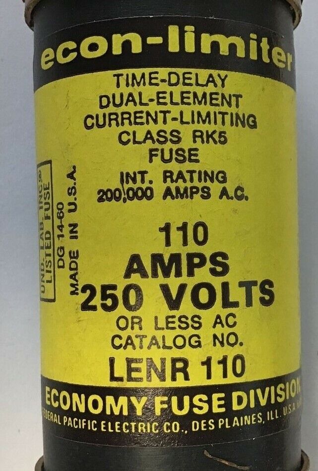 ECONOMY LEN 110 FUSE ECON-LIMITER CLASS RK5 TIME DELAY CURRENT LIMITING 250VAC