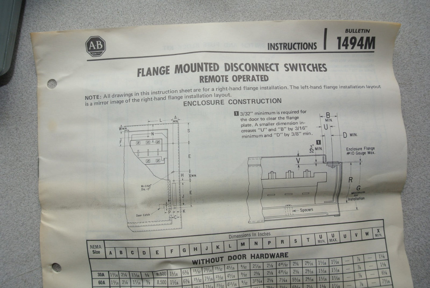 ALLEN-BRADLEY REMOTE OPERATOR for 1494M-NF60 - NO DISCONNECT SWITCH NEW SURPLUS