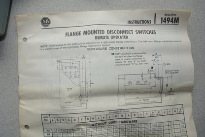 ALLEN-BRADLEY REMOTE OPERATOR for 1494M-NF60 - NO DISCONNECT SWITCH NEW SURPLUS